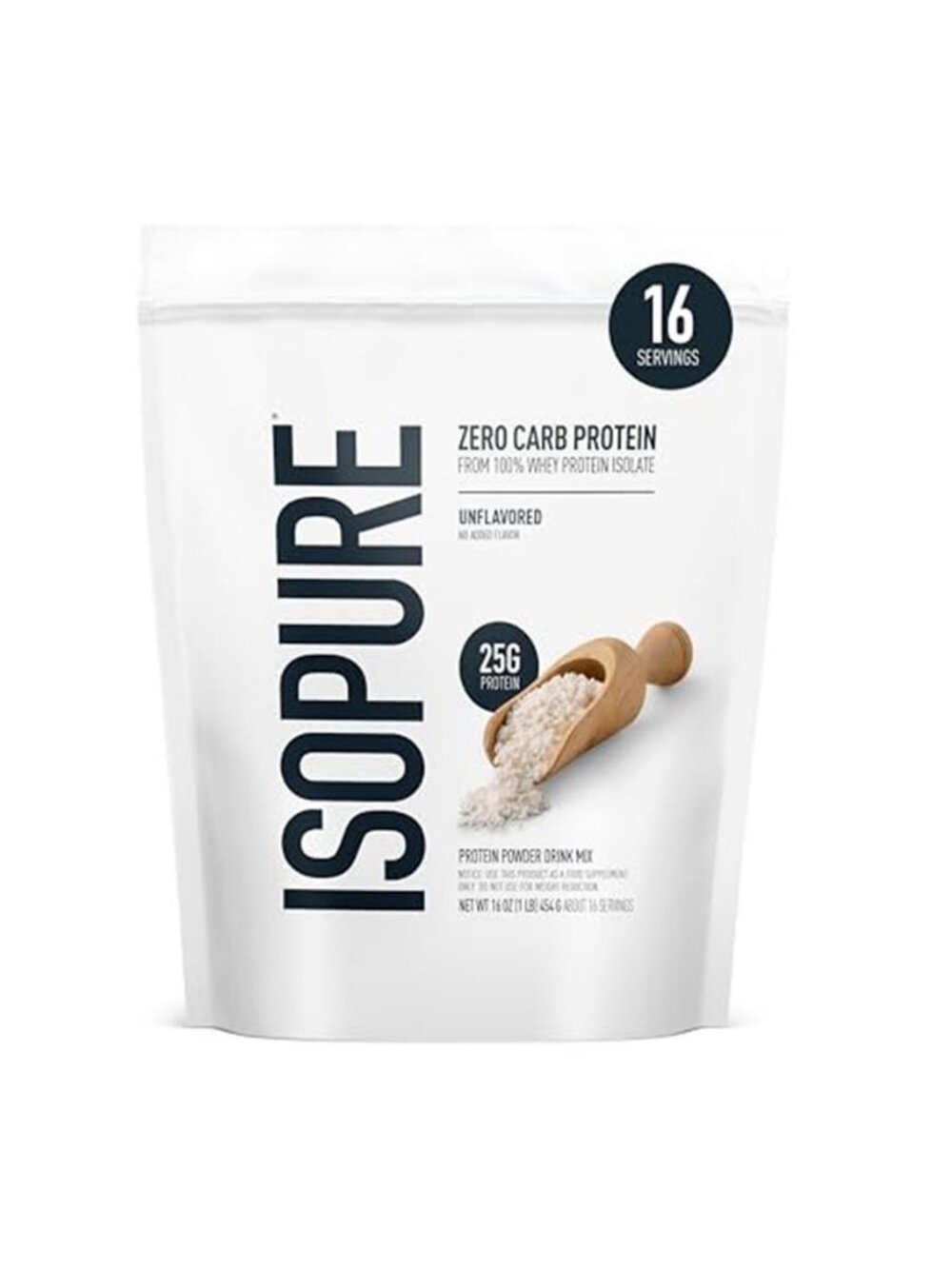 Isopure Zero Carb Whey Isolate Protein Powder, Unflavored 1 LB - E